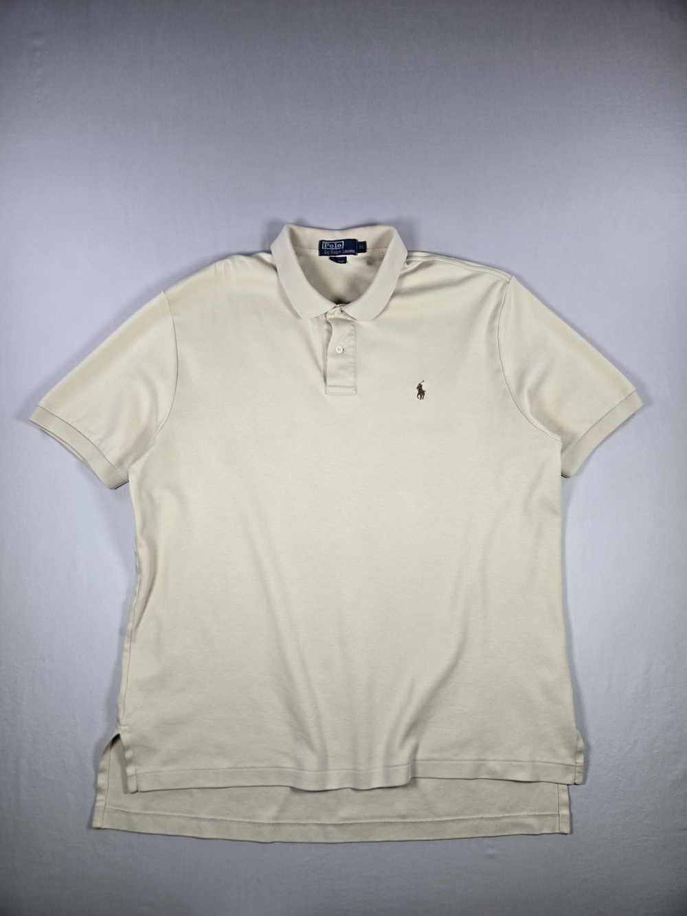 Vintage 90s Polo Ralph Lauren Mesh Polo Shirt XL Beige Cream Rare Blue Label